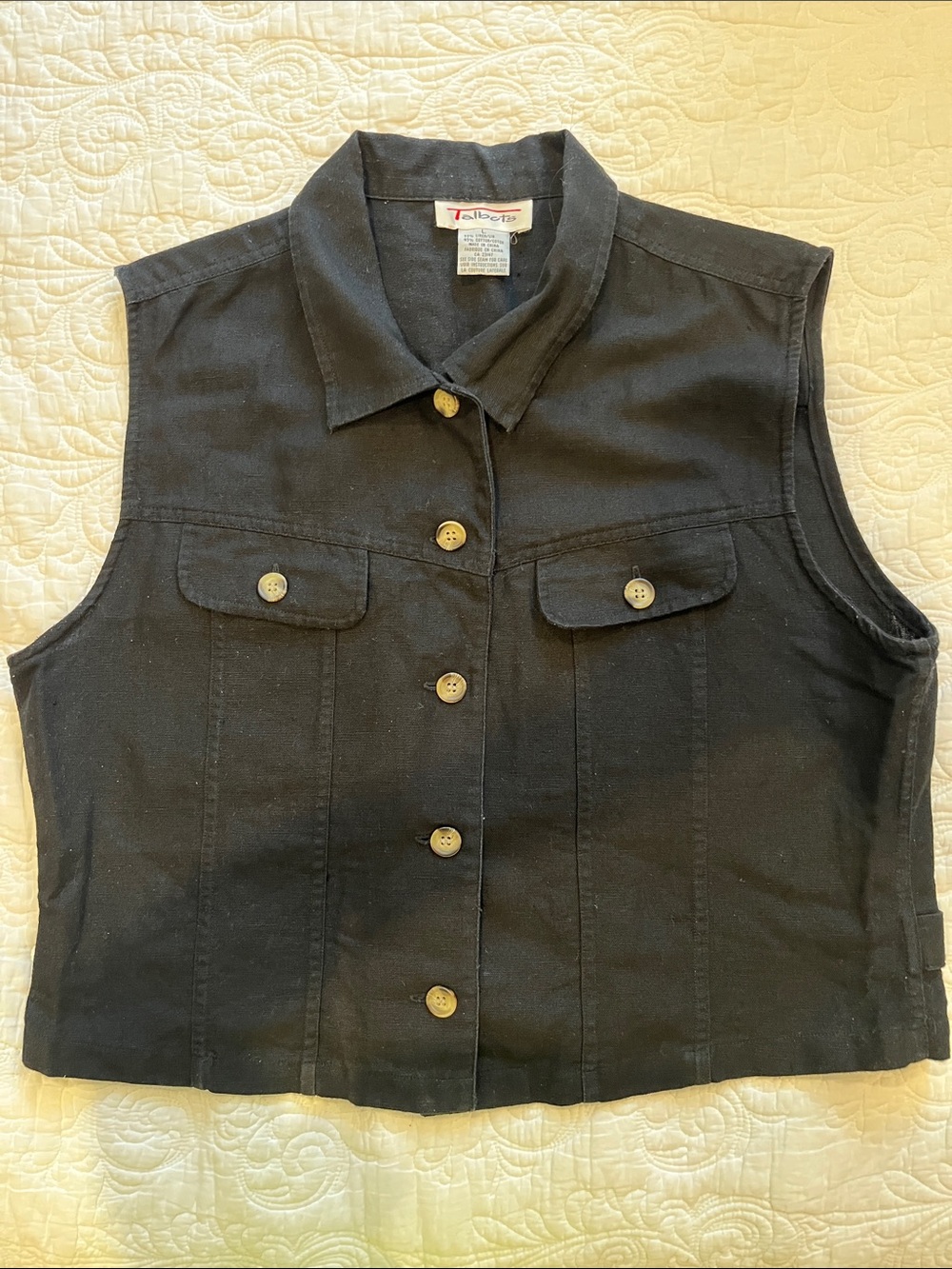 Talbots Black Sleeveless Linen Vest